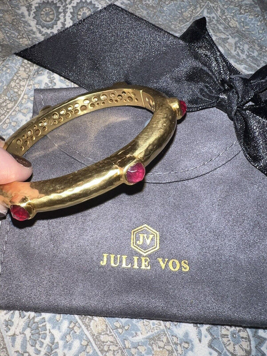 NEW Julie Vos Hinged Bangle Cuff Bracelet w/ Reddish Pink Stones NWOT