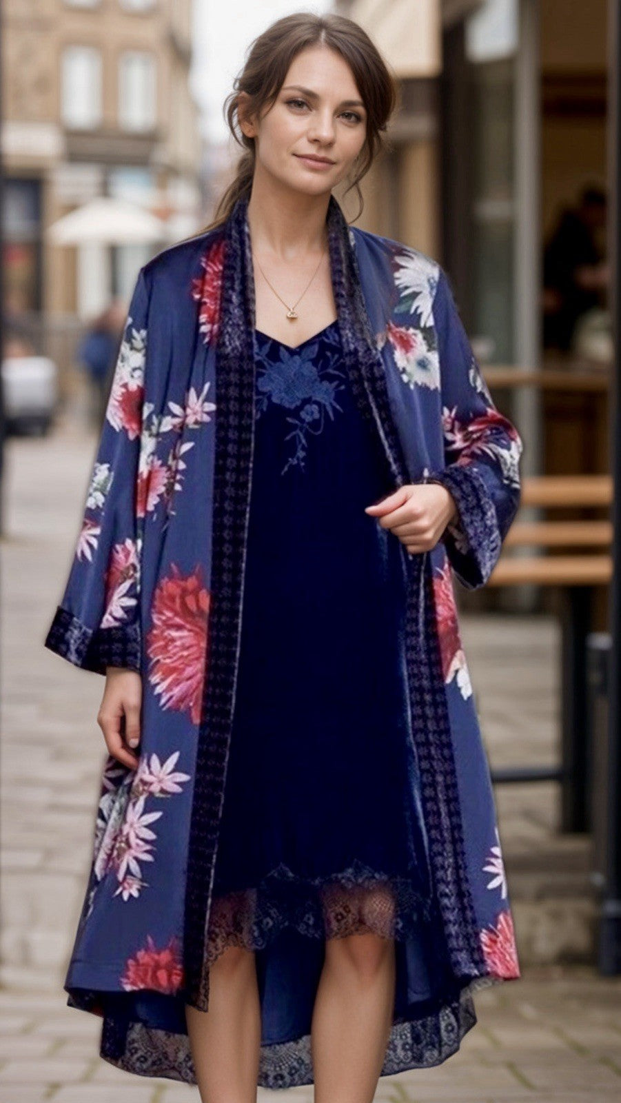 Johnny Was XL Velvet & Silk Lined Long Kimono Duster Wrap Jacket Coat Pocket Johnny Was