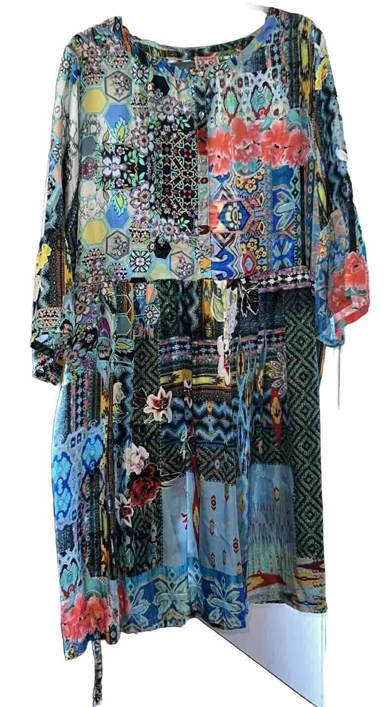 Johnny Was Babydoll Dress Tunic Kimono Sz XL  100% Silk