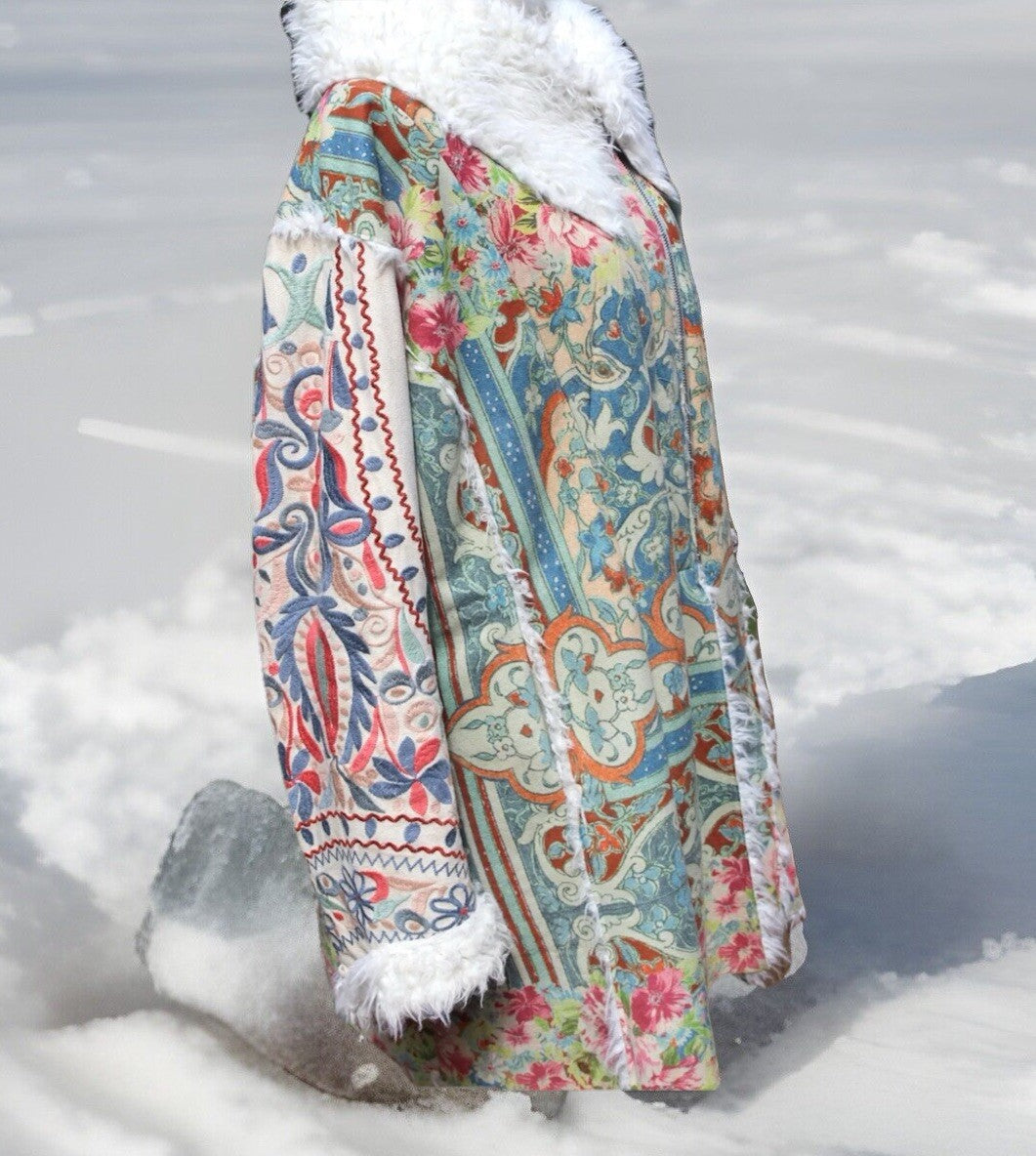 Johnny Was M Medium Sherpa Fur & Faux Suede Coat Jacket Zipper Pockets Johnny Was