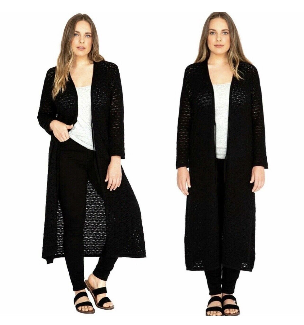 Johnny Was Black Crochet Long Kimono XL 1X 1XL  Duster Cover Up Wrap