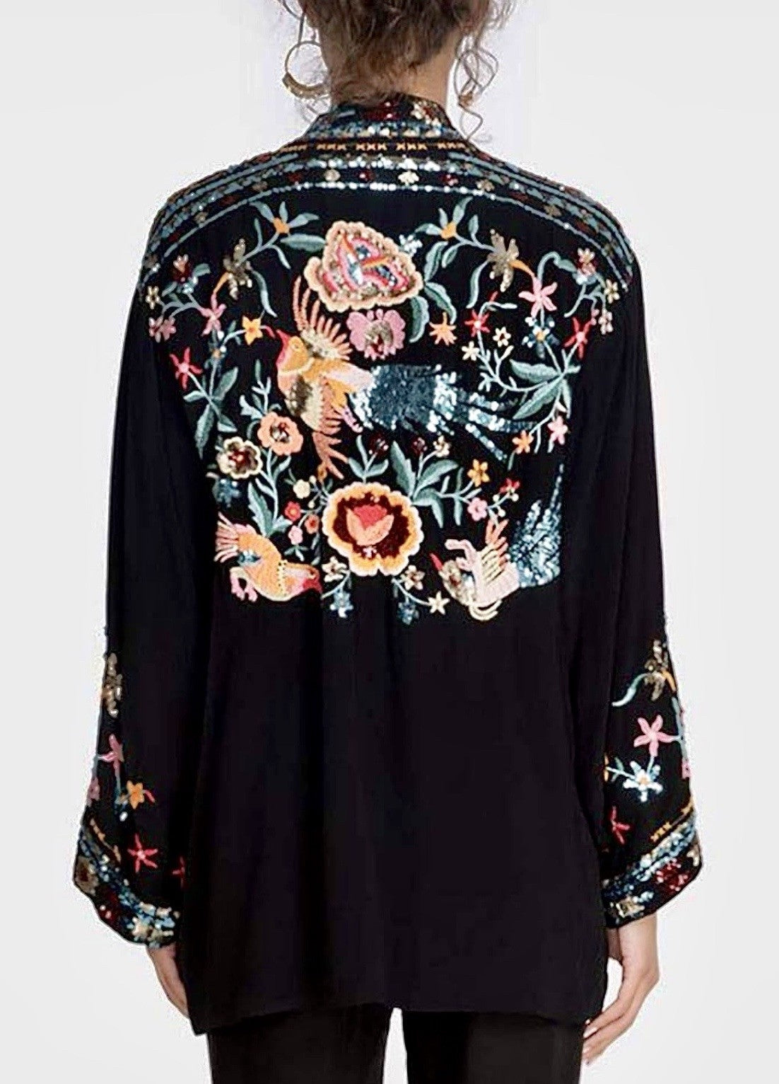 Johnny Was XXL Plus Black Kimono Jacket Coat Sequins Sequin $528 Retail LUXE Johnny Was