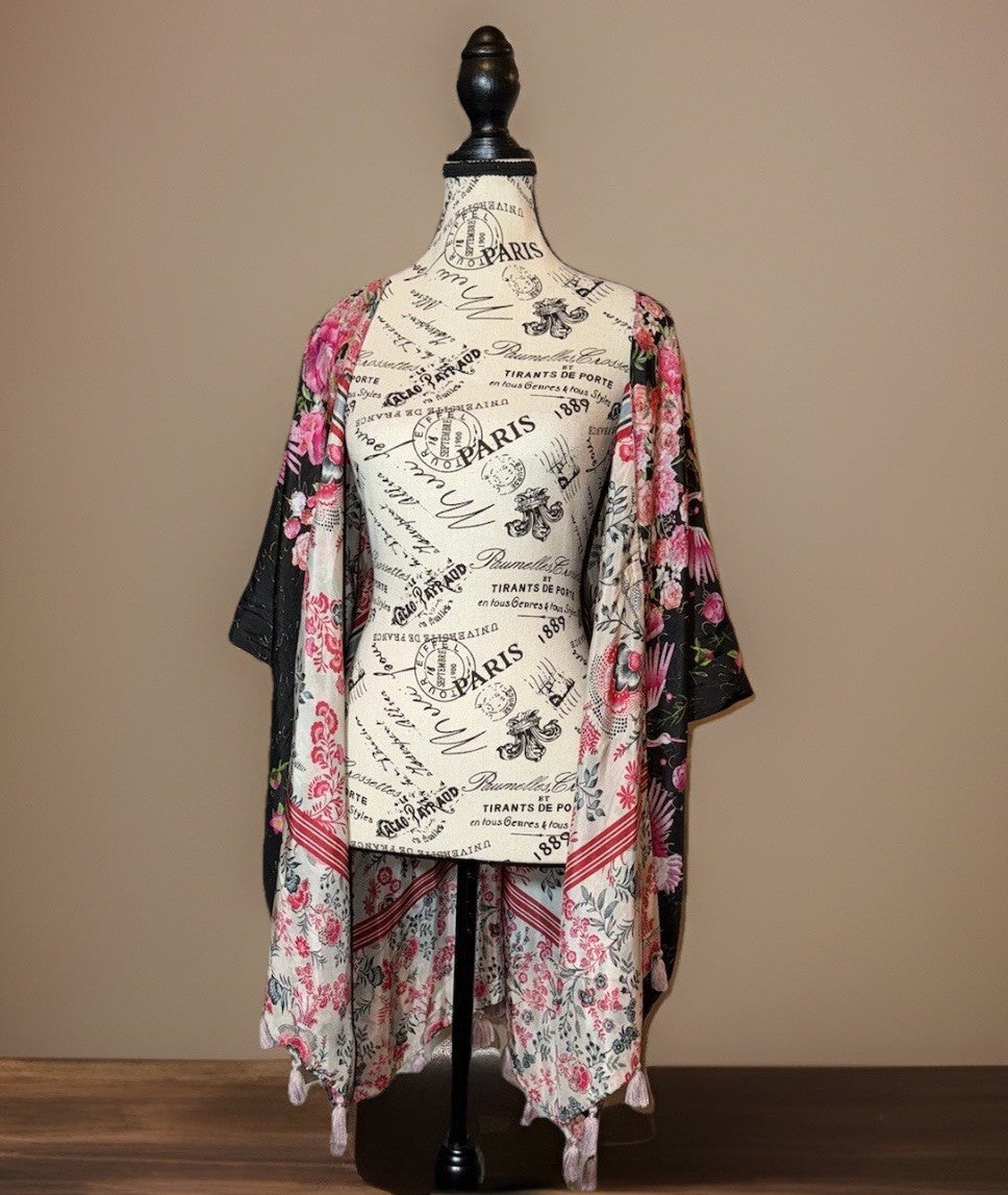 Johnny Was O/S 100% Silk Poncho Wrap Kimono Top Western Texas Native American Johnny Was