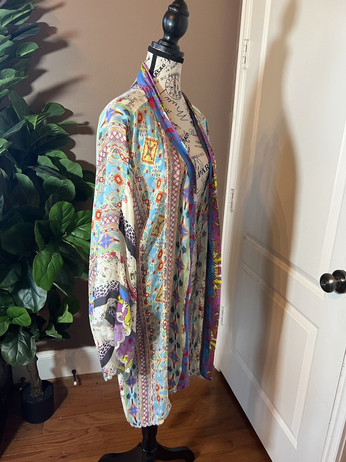 Johnny Was 2X Silky Kimono Jacket Floral W/ Belt Lavender Pink Lightweight Cool Johnny Was