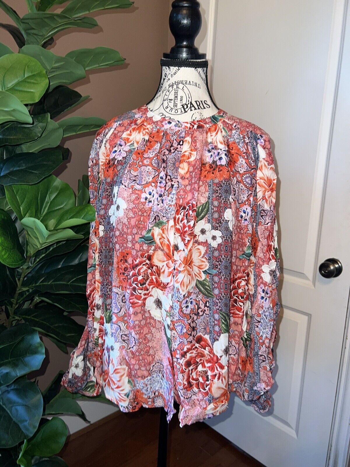 NEW Johnny Was Sz L Large Silky Top Blouse W/ Batwing Kimono Sleeves NWOT