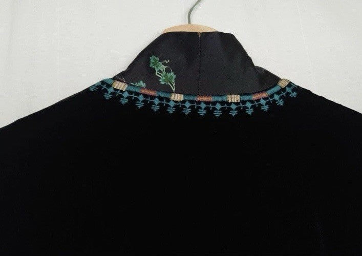 Johnny Was L Large Black Velvet & Silk Kimono Embroidered Floral Wrap Duster Johnny Was