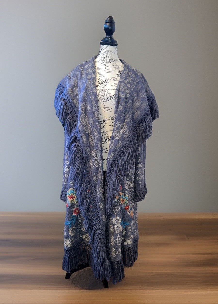 Johnny Was M Sweater Hoodie Coat Jacket Wrap Pockets Fringe Embroidered Johnny Was