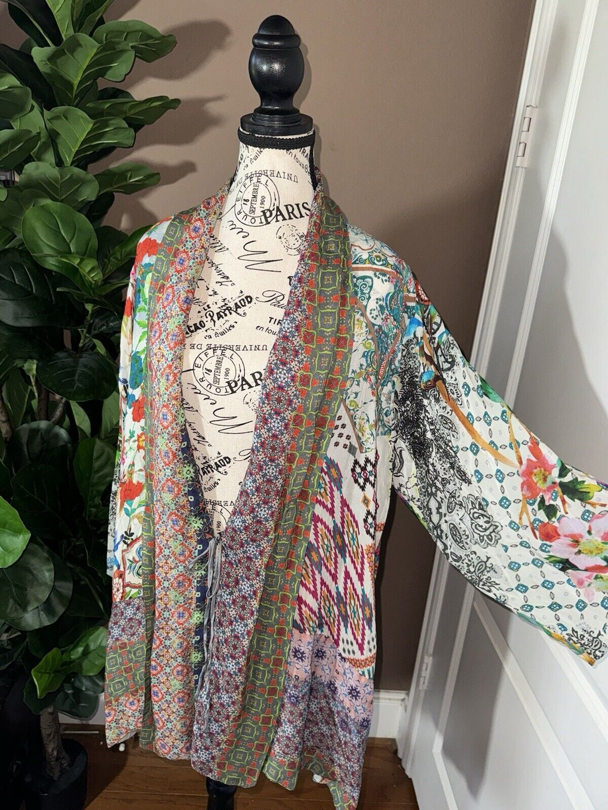 Johnny Was L Large Silky Kimono Top Gorgeous Wrap Cardigan Jacket