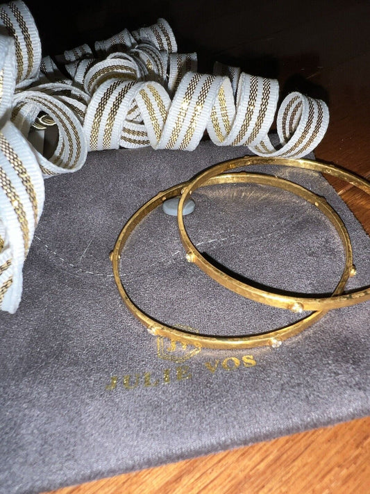 Julie Vos 2 Pc Sz SMALL Crystal Embellished Bangle Bracelets 24k Gold Plate