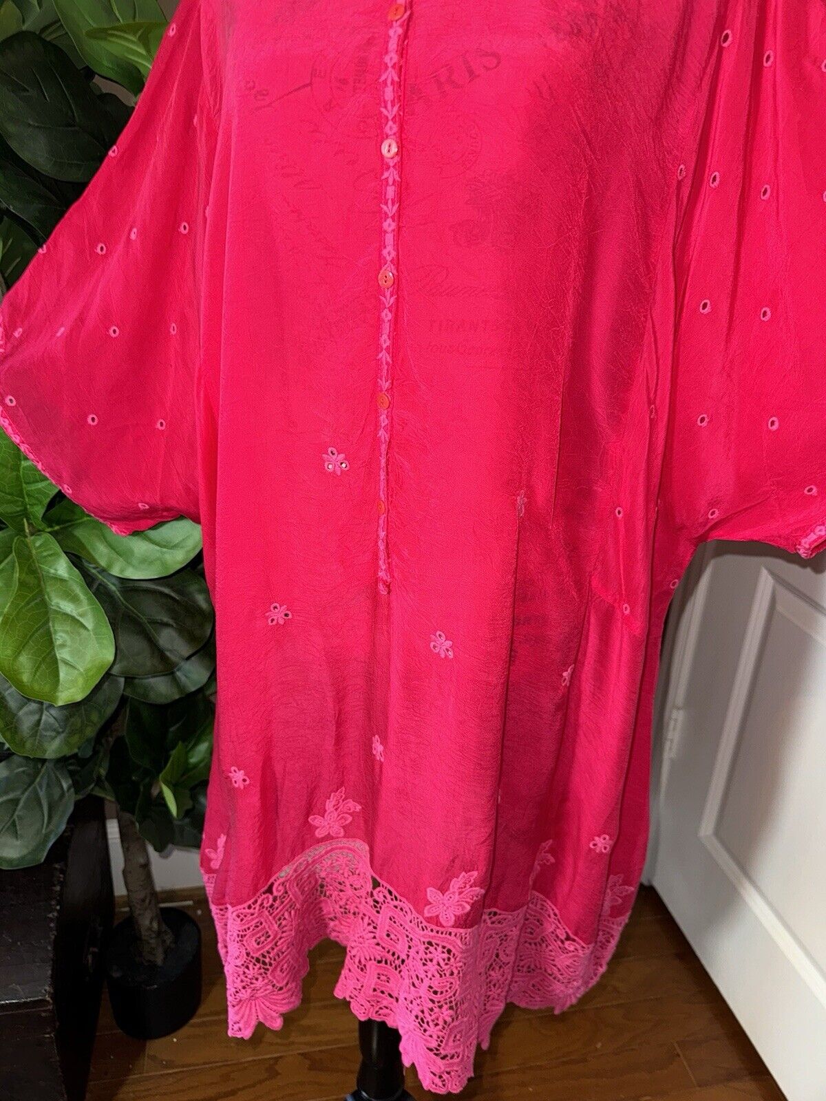 Johnny Was 3X Barbie Pink Tunic Top Mini Dress Eyelet Lace Watermelon Red