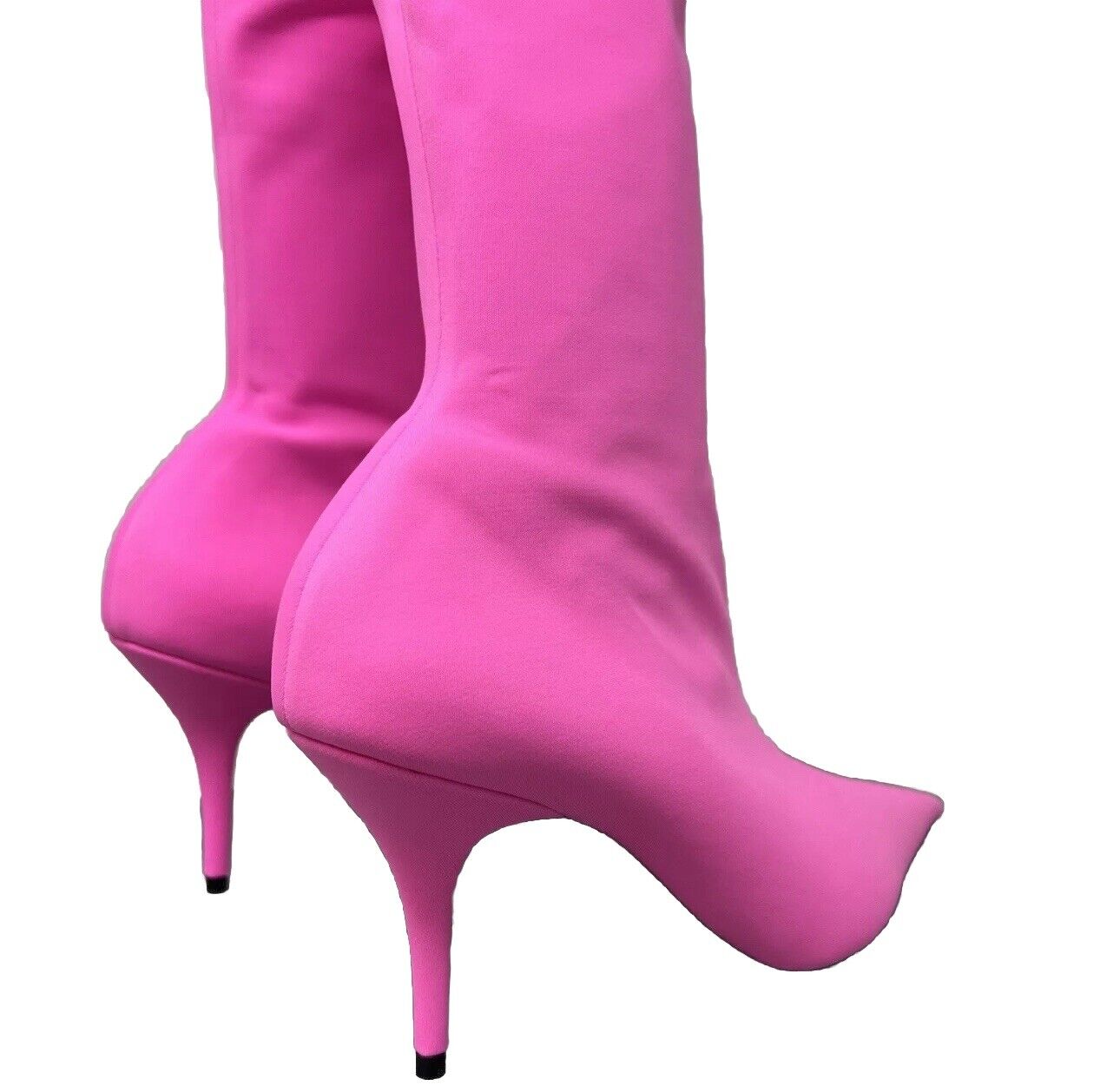 Balenciaga Knife Bootie Spandex Matt Fluo Pink Kitten Heel Boots EU 38.5