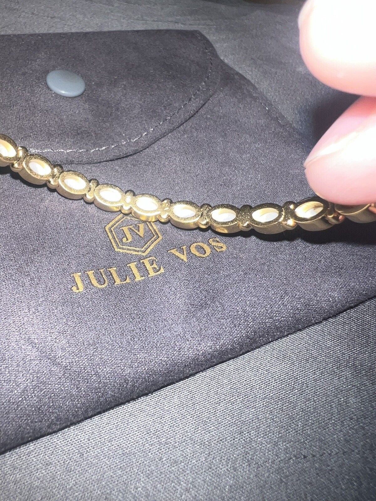 NEW Julie Vos Mykonos Pearl Bangle Bracelet Sz Lg 24k Gold Plated NWOT