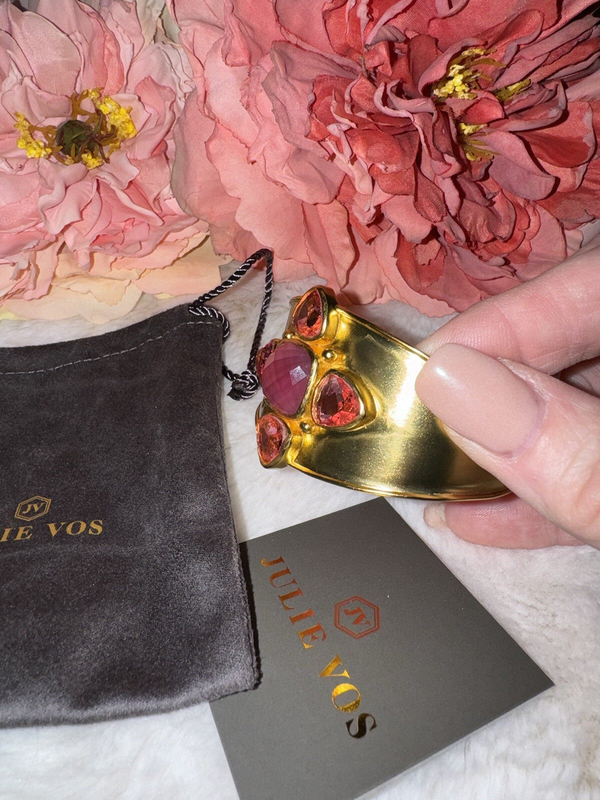 Julie Vos Iridescent Pink Two Tone Band Cuff Bracelet 24k Gold Plated Julie Vos