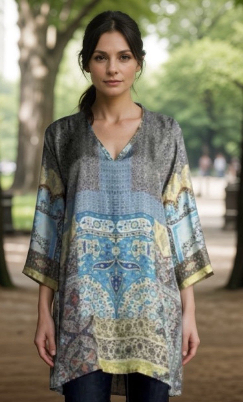 Johnny Was 100% Silk Tunic Top Blouse Or Mini Dress Sz M Medium Beautiful Cond Johnny Was