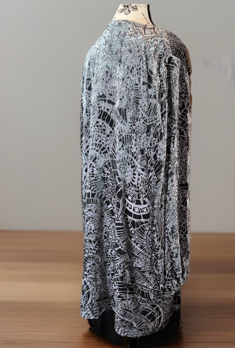 Johnny Was XXL Charcoal Grey Burnout Velvet Mini Shift Dress Tunic Top BOHO Johnny Was