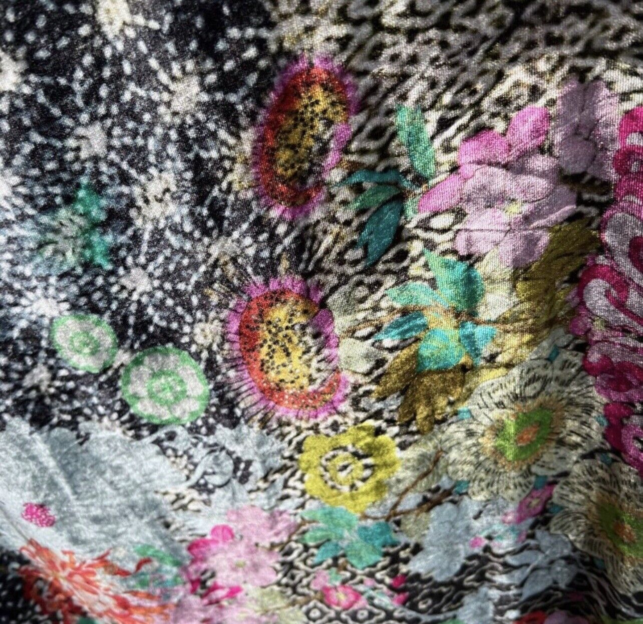 Johnny Was Black & Grey Floral Velvet Sz XL 1X Kimono Wrap Gorgeous Back