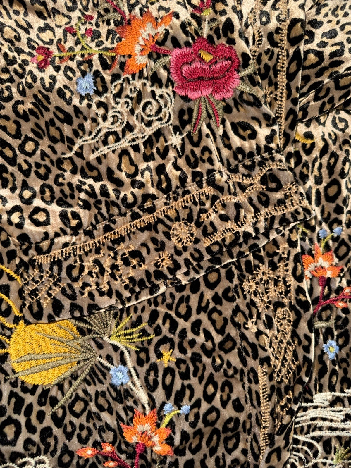 Johnny Was L Leopard Print Velvet Long Kimono Duster Coat Jacket Embroidered Johnny Was