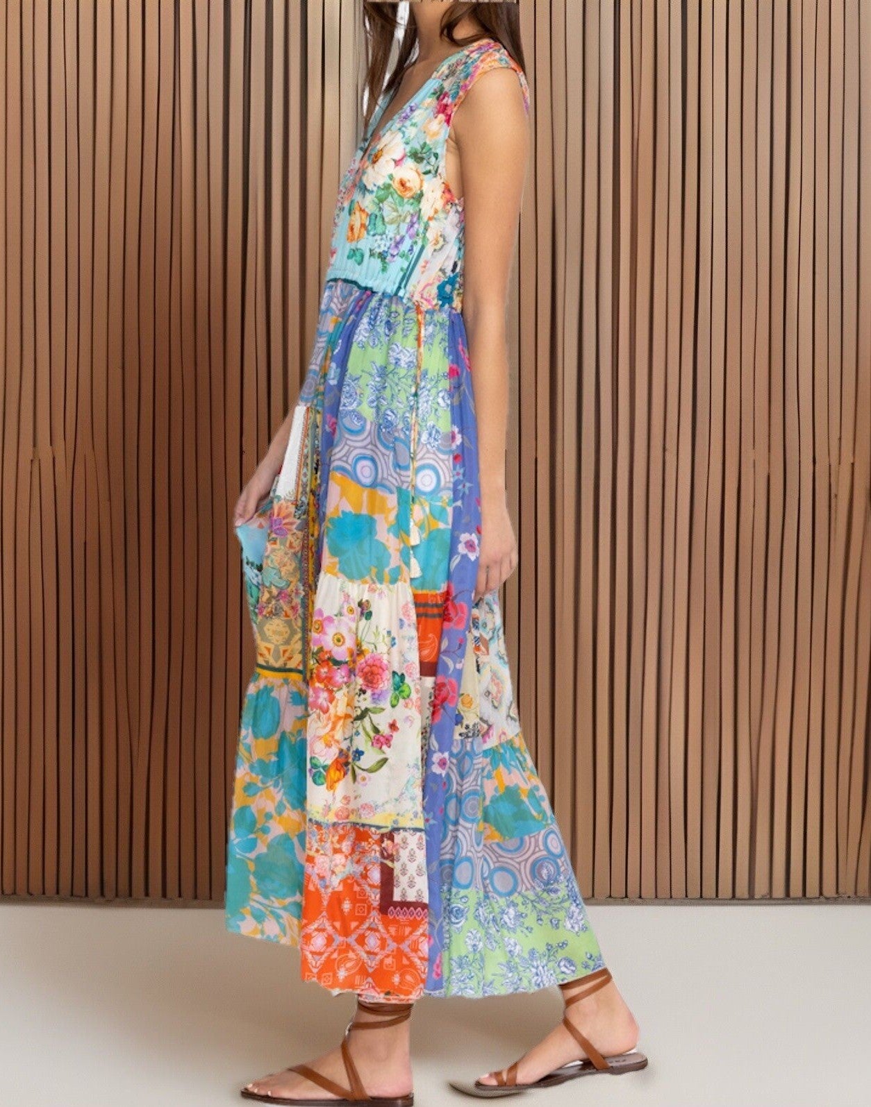 Johnny Was 1XL 1X Maxi Dress Sleeveless Patchwork Floral Pattern Tassel BOHO Johnny Was