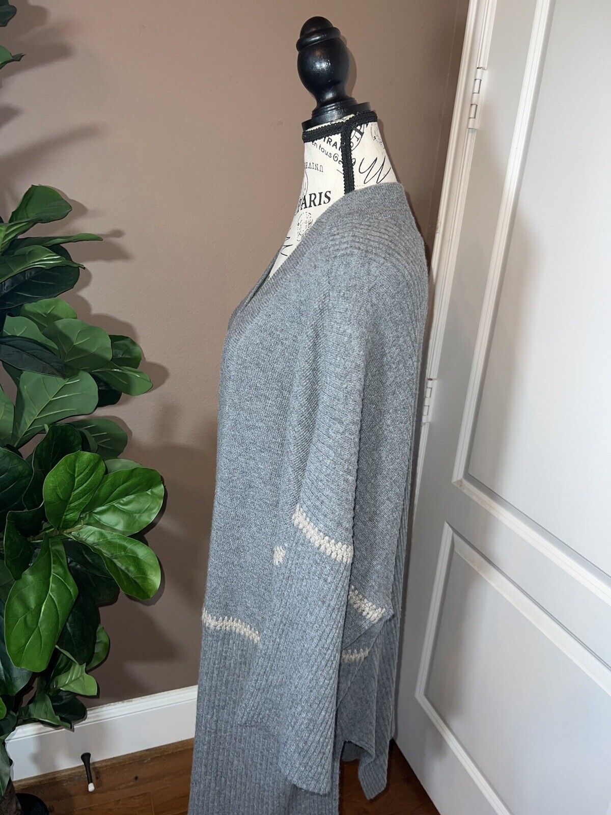 Johnny Was Soft Grey Cashmere Long Kimono Cardigan Wrap Duster L Large