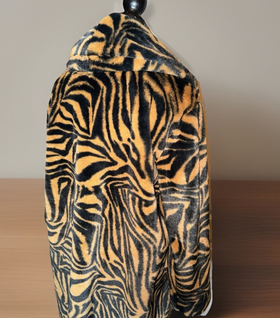 Johnny Was XL Faux Fur & Silk Tiger Stripe Long Length Coat Jacket Wrap Johnny Was