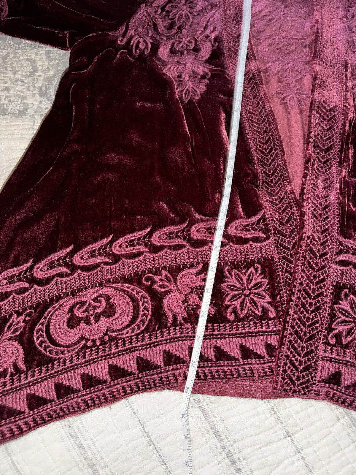 Johnny Was XL Burgundy Wine Velvet Kimono Cardigan Embroidered Top Wrap Duster Johnny Was
