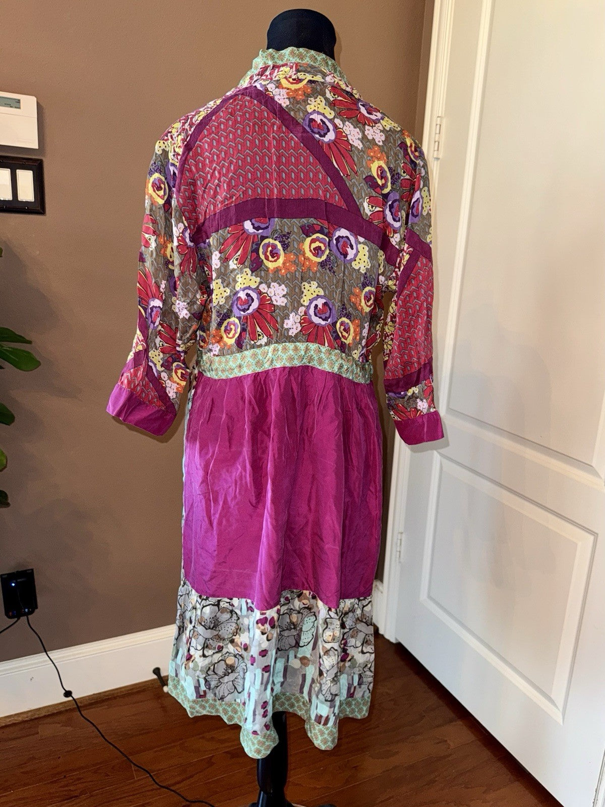 Johnny Was L Purple Tie Waisted Mini Dress Tunic Embroidered Lightweight Cool Johnny Was