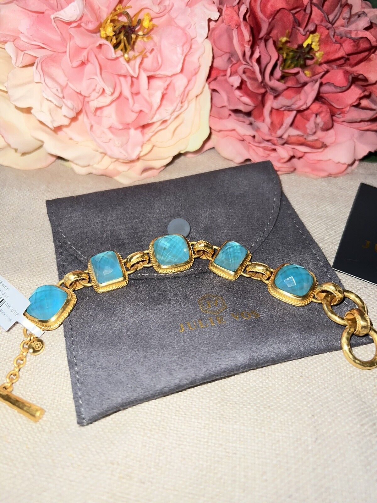 Julie Vos Iridescent Bahamian Blue Link Bracelet With Adjustable Toggle