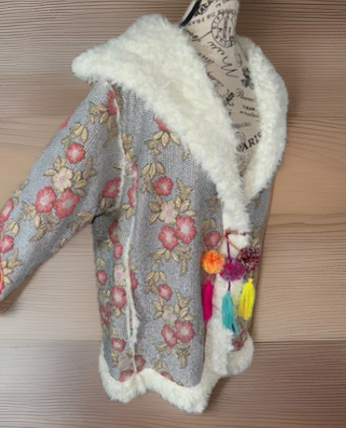 Johnny Was XXL Plus Faux Fur Sherpa Coat Jacket Silver & Pink Shearling Tassels Johnny Was