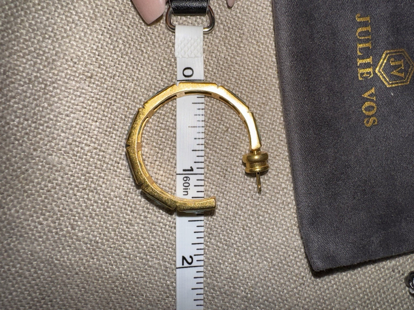 Julie Vos Baguette Clear Blue & 24k Gold Plated Hoop  Earrings 1.25” Julie Vos