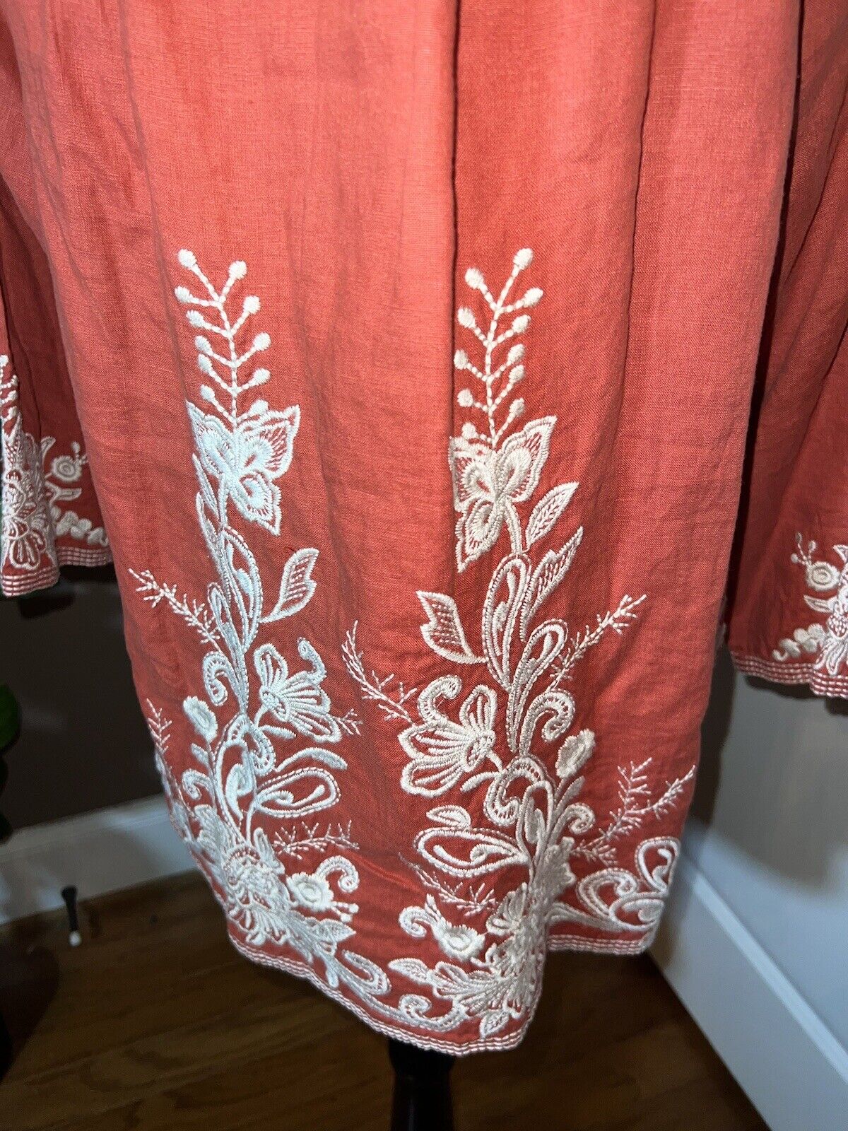 Johnny Was L Large Linen Kimono Sleeve Peasant Top Floral Embroidered