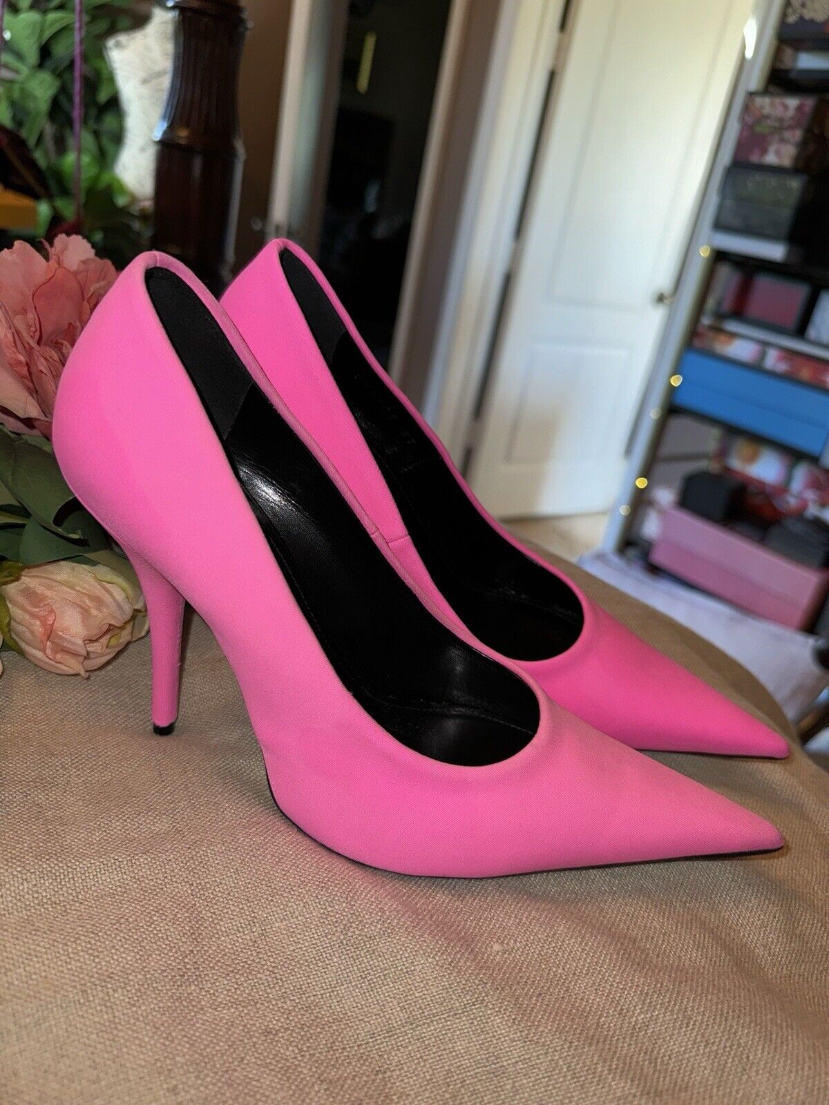 $976 Balenciaga Women's Pink Knife Stretch Stiletto Pump Heels Shoes Sz 37 US 7