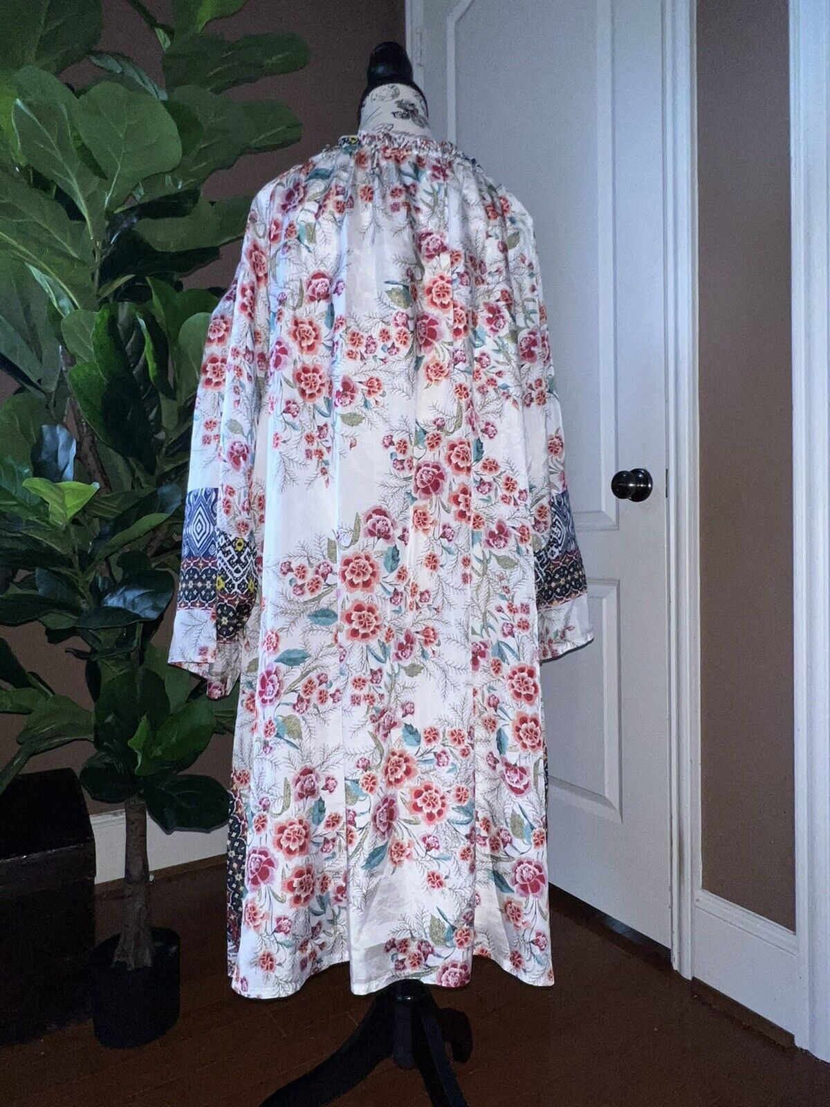 Johnny Was 100% Silk Mini Dress Tunic Top & Slip XL Kimono Sleeves SPRING