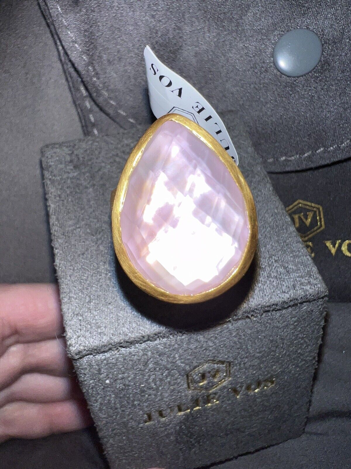 Julie Vos Pink Teardrop Ring 24k Gold Plated Sz 8 ADJUSTABLE