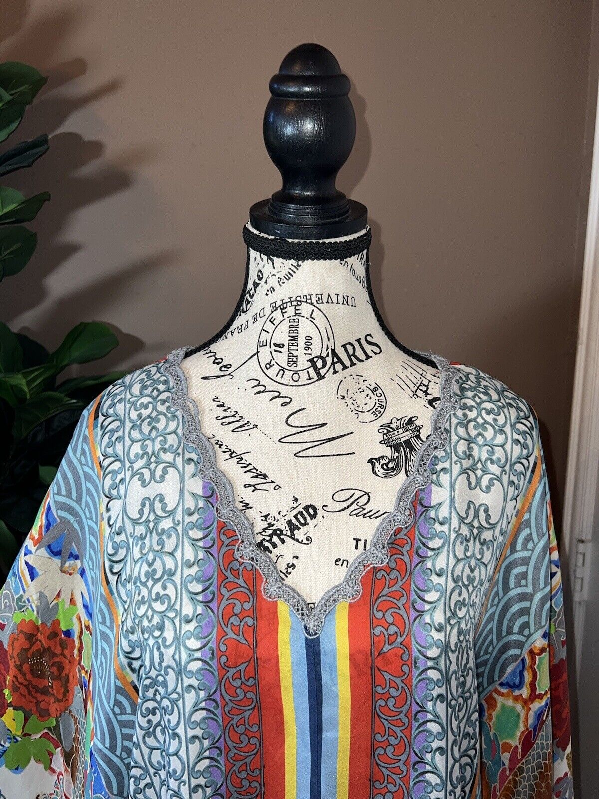 Johnny Was 100% Silk Long Sleeve Tunic Top Dragon Blouse Kimono Sz XL 1X 1XL