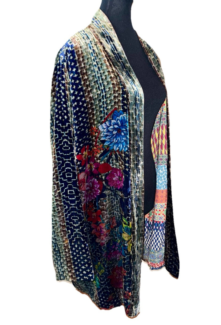 Johnny Was XXL Plus Velvet & Silk Kimono Wrap Jacket Cardigan Duster Floral Johnny Was