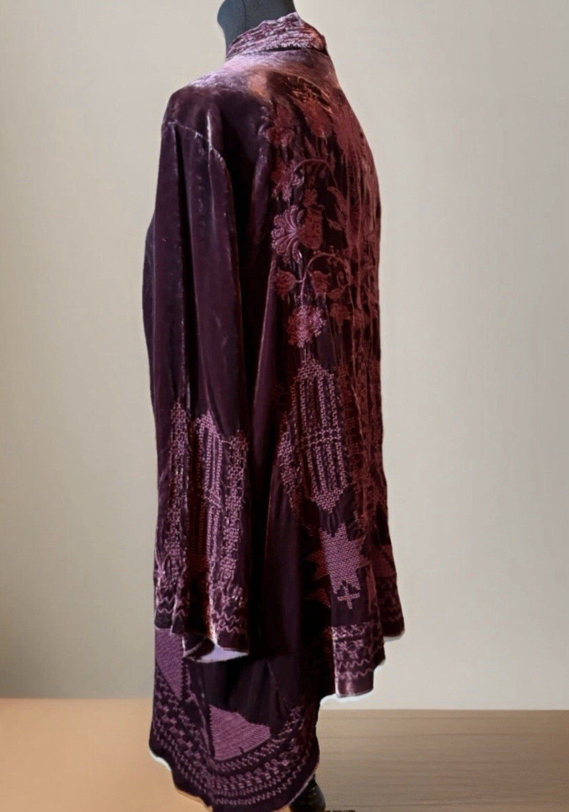 Johnny Was XL Wine Red Velvet Kimono Wrap Embroidery Cardigan Lightweight Jacket Johnny Was