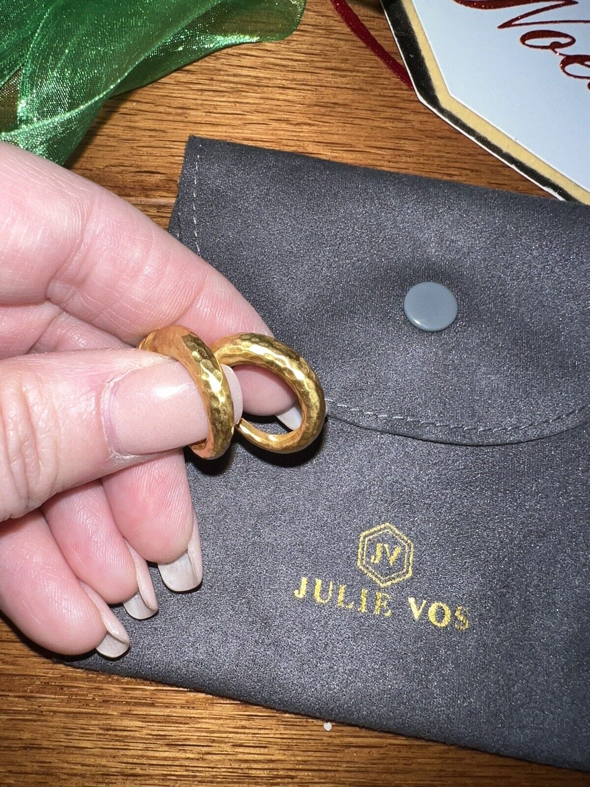 Julie Vos Textured Hoop Earrings 24k Gold Plated Classic  RETIRED NWOT