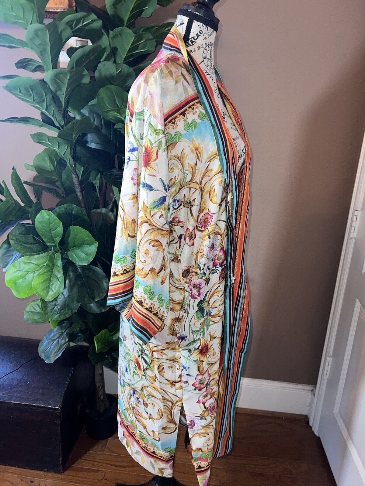 Johnny Was 100% Silk Long Kimono Wrap PL Petite Large REVERSIBLE Duster