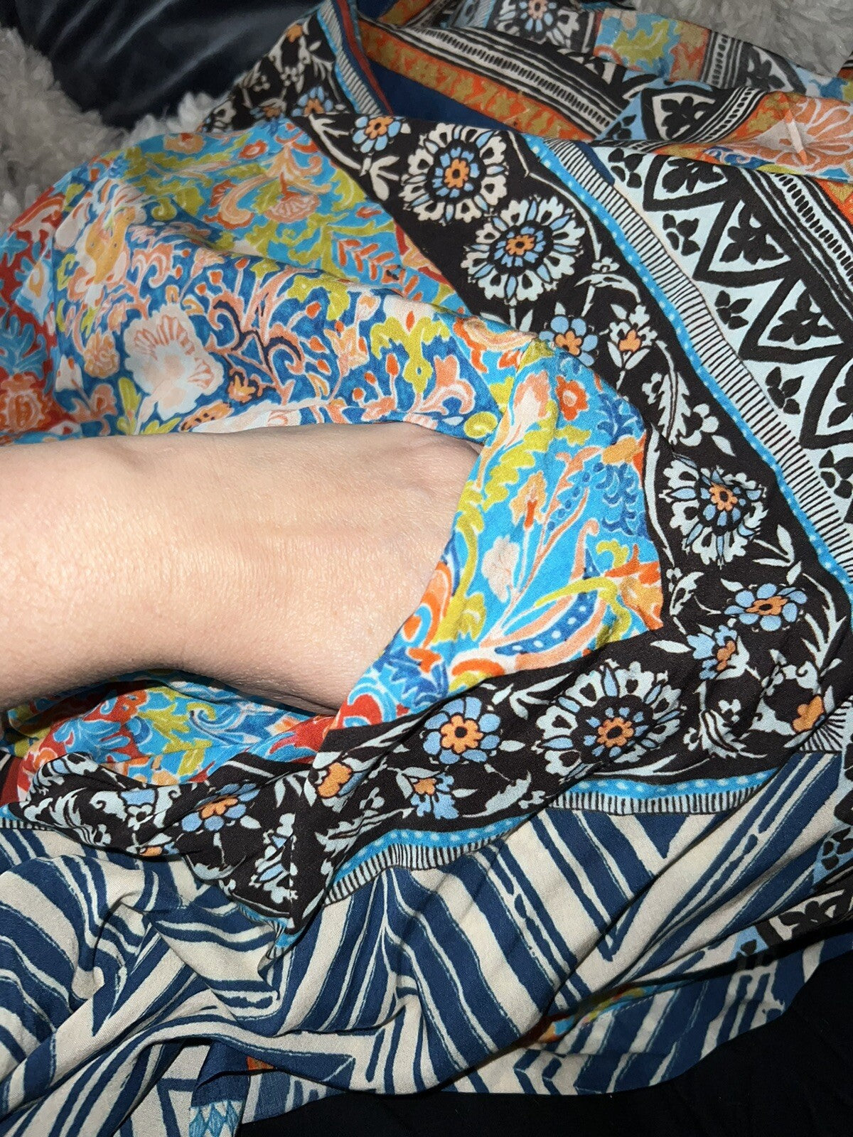 Johnny Was XL Silky Kimono Duster Jacket BOHO Flowy Top Lightweight Cool Color Johnny Was