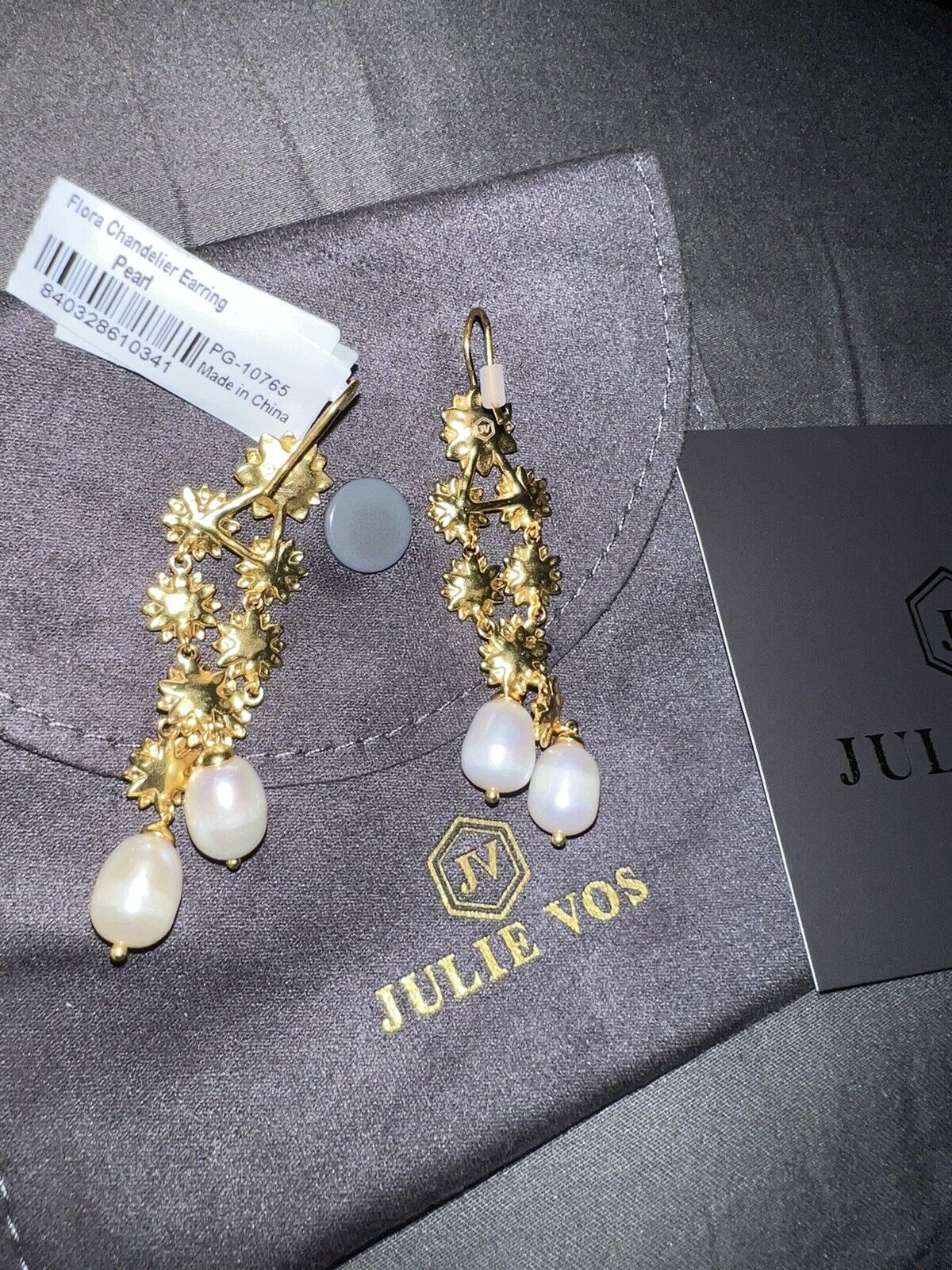 Julie Vos Flora Chandelier Drop Earrings 24k Gold Plated & Pearls