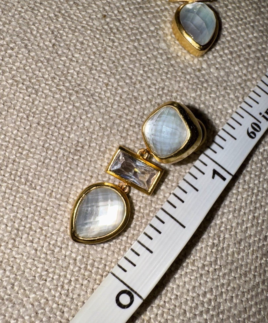 Julie Vos Iridescent Clear White Drop Earrings 24k Gold Plated   STUNNING Julie Vos