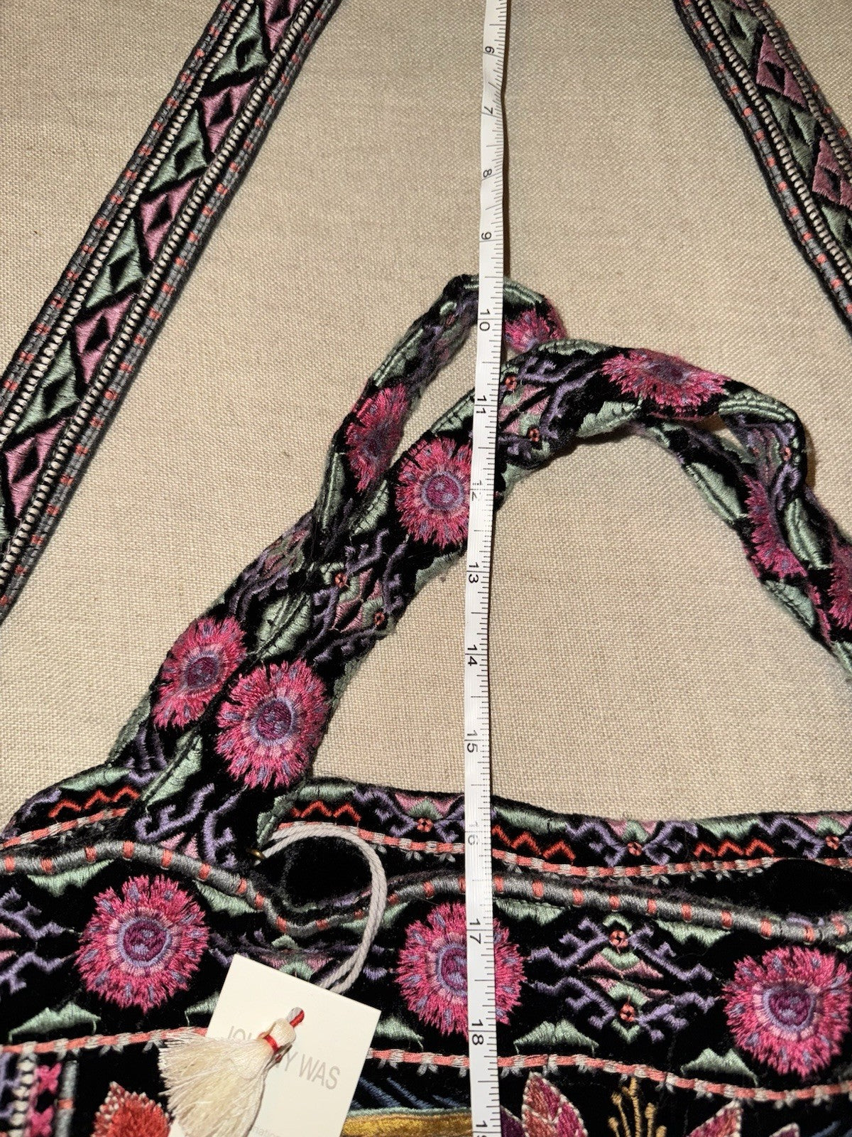 Johnny Was Large Black Velvet Hobo Bag Tote Purse Embroidered Crossbody Johnny Was