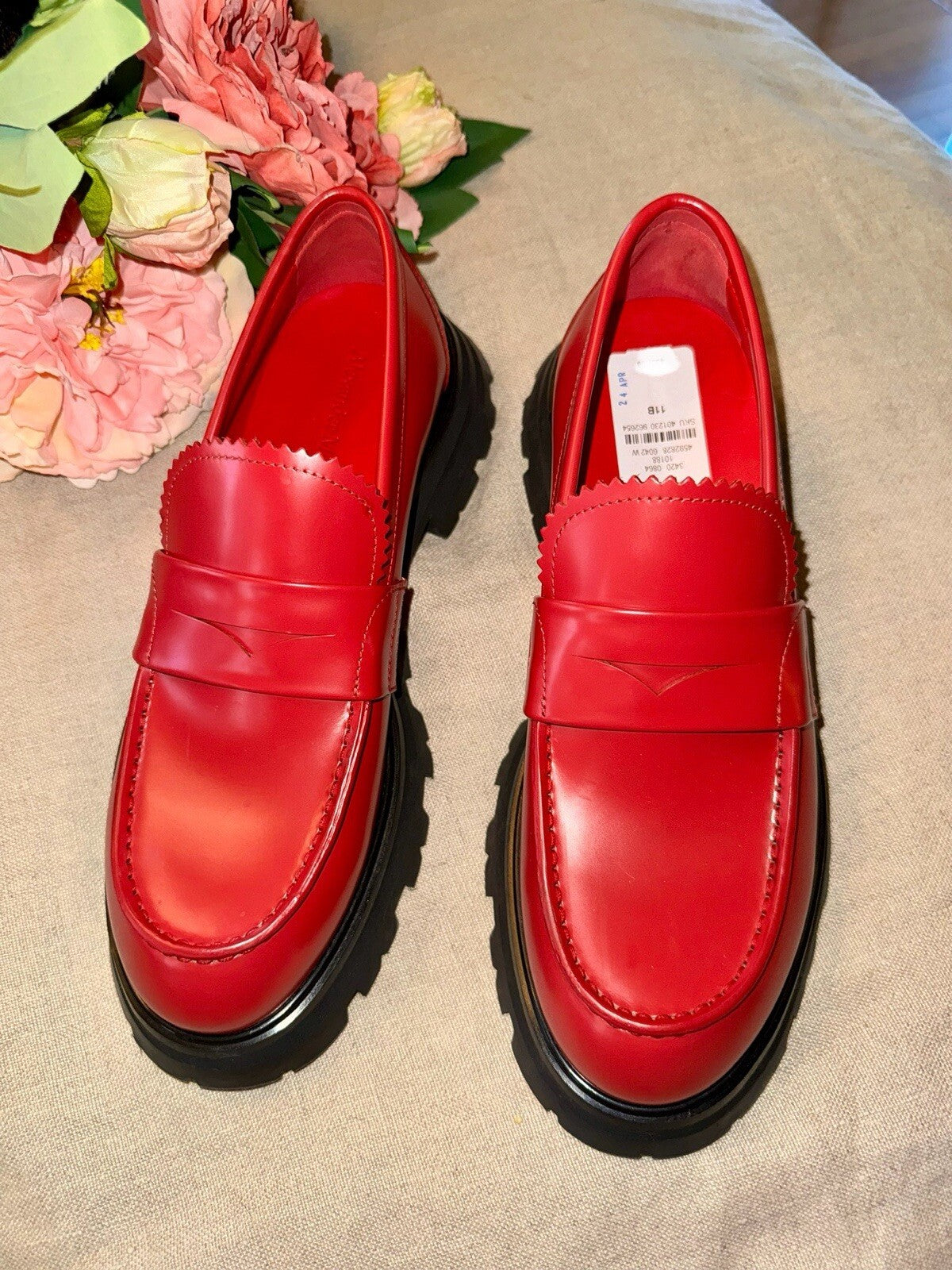 Alexander McQueen Wander Women's Red Leather Platform Loafer Shoes IT 41 / US 11 Alexander McQueen