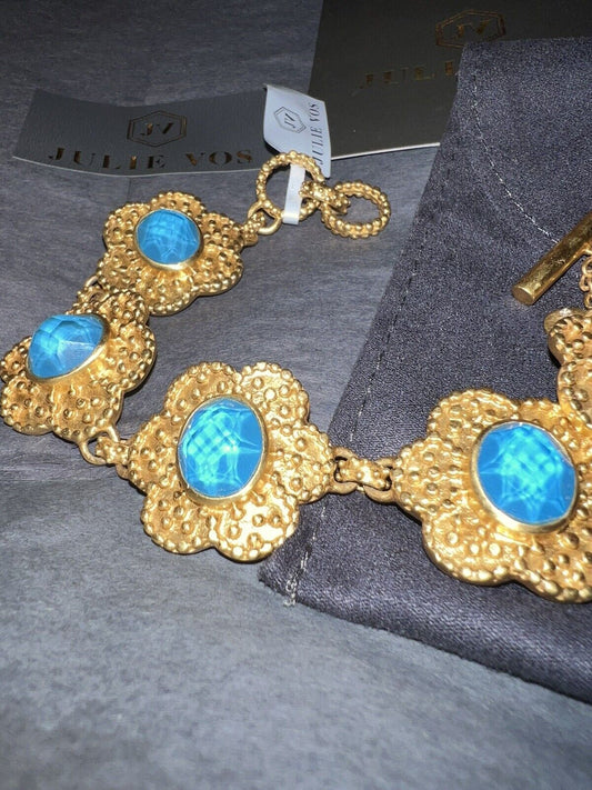 Julie Vos Flower Link Bracelet Toggle & Pacific Blue Iridescent Glass