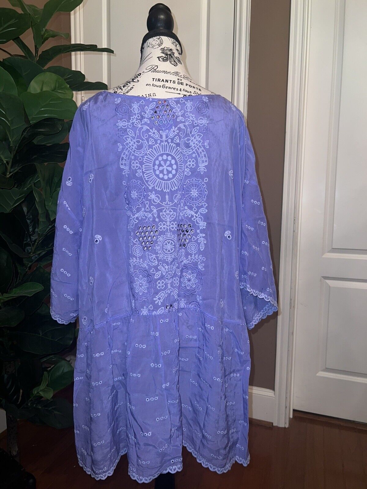 Johnny Was Embroidered Silky Tunic Top Lavender 2X 2XL Beautiful