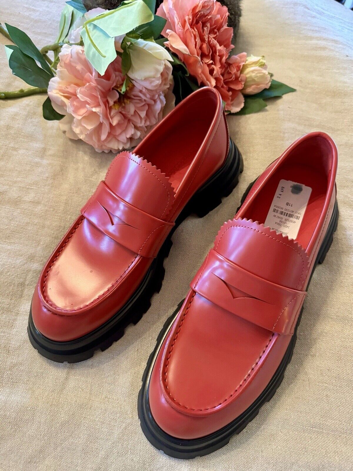 Alexander McQueen Wander Women's Red Leather Platform Loafer Shoes IT 41 / US 11