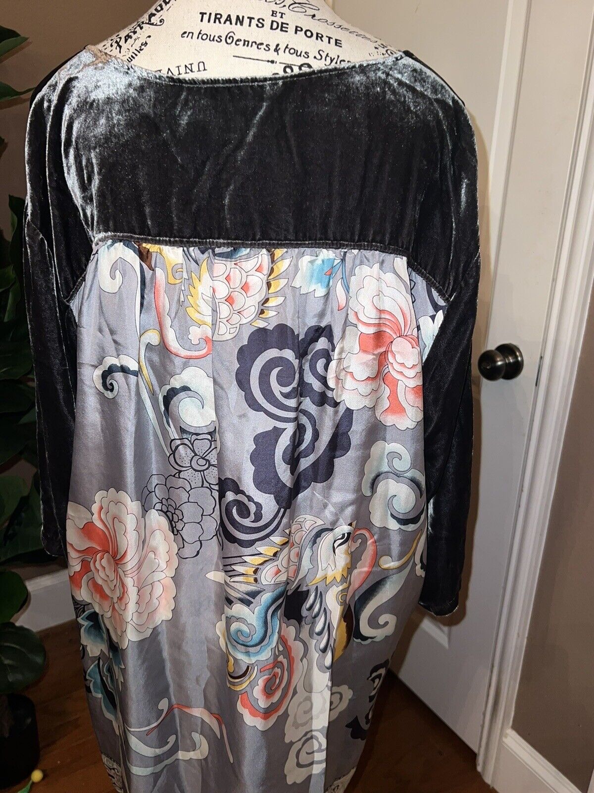 Johnny Was Grey Velvet & Silk Scarf Tunic Top Mini Dress XL Extra Large