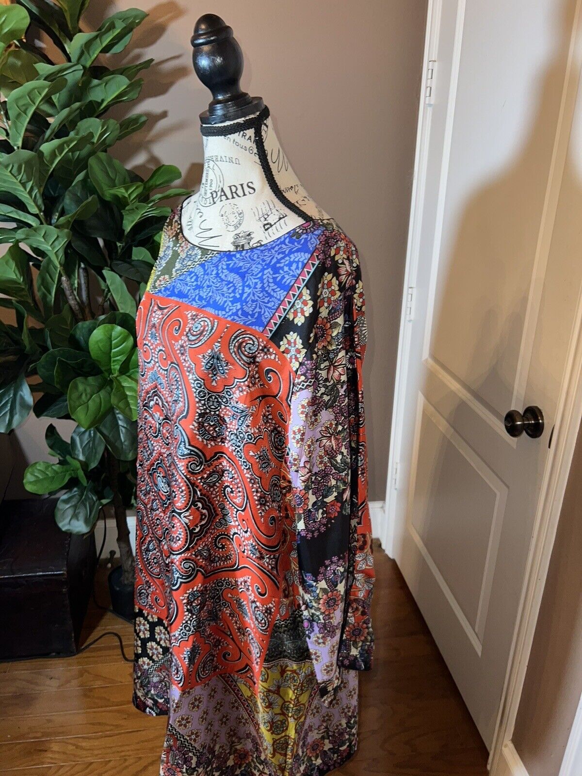 Johnny Was 100% Silk Patchwork Pattern Tunic Top /Mini Dress Sz XXL (2X 2XL)