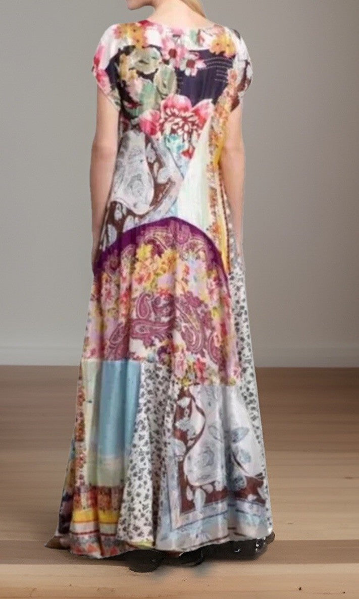 Johnny Was XL 100% Silk Maxi Dress A-Line Kaftan Floral Pattern Lightweight Cool Johnny Was