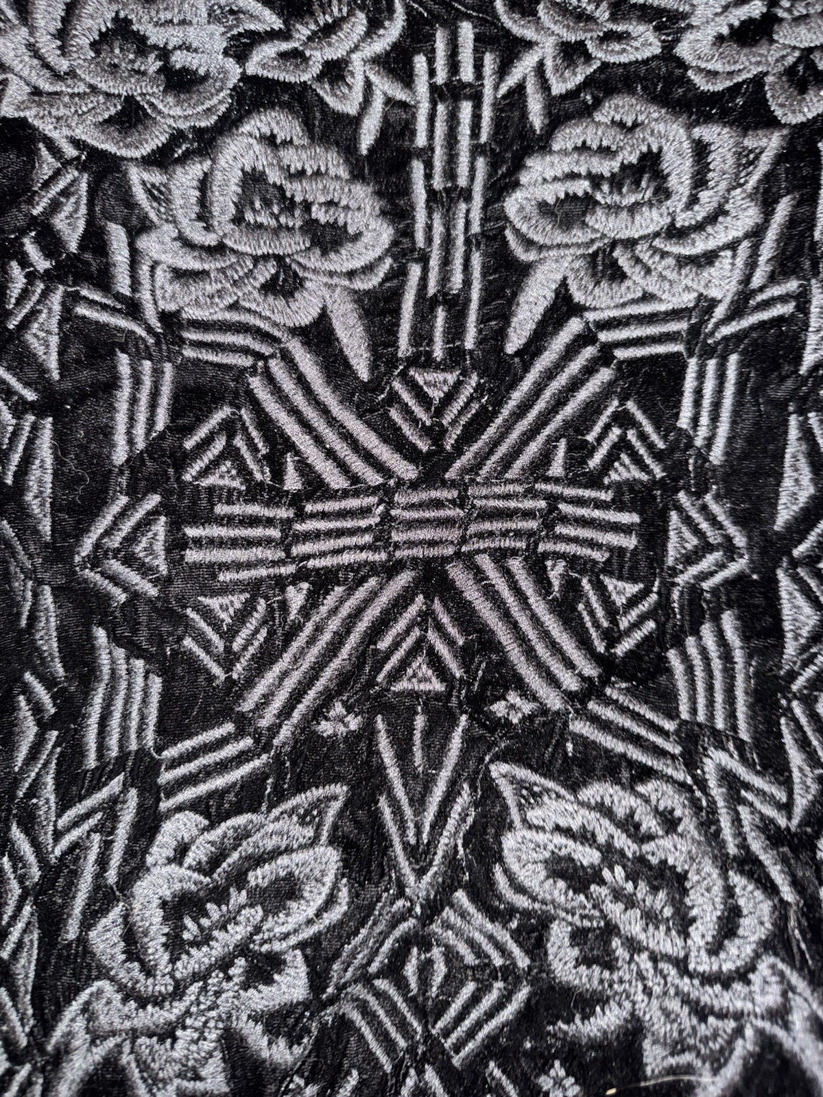 Johnny Was L Large Black Velvet Tunic Top Blouse  Tonal Embroidery Shirt Johnny Was